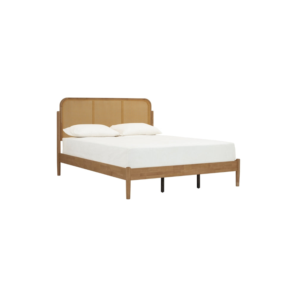 Cama Queen Timo en roble malayo y ratán natural