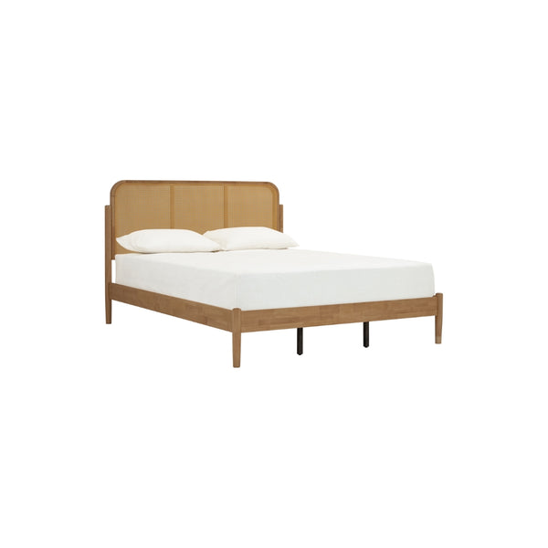 Cama Queen Timo en roble malayo y ratán natural
