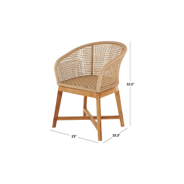 Butaca decorativa tejida en ratán con estructura de teca