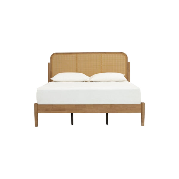 Cama Queen Timo en roble malayo y ratán natural