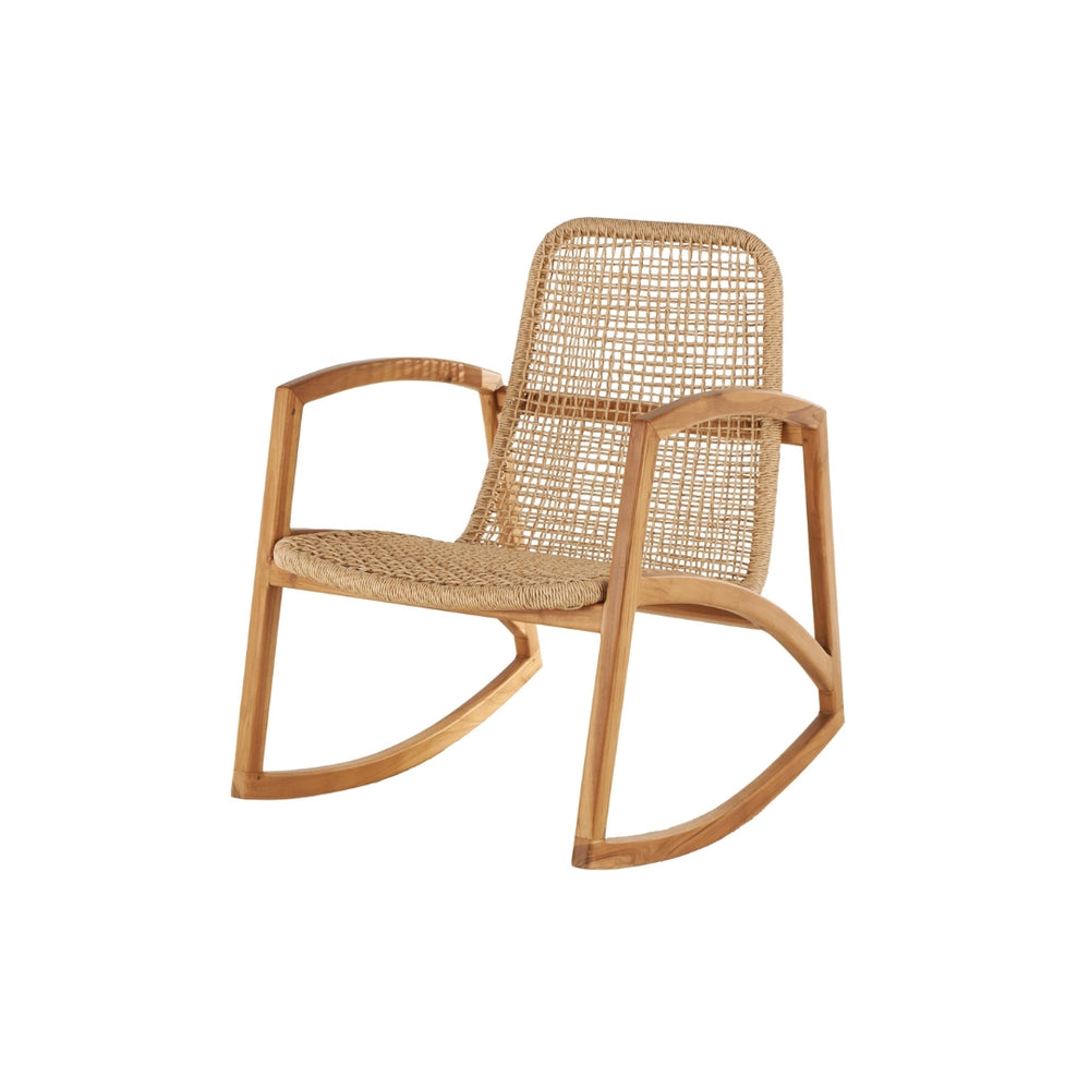 Butaca decorativa rectangular en ratán con estructura de teca