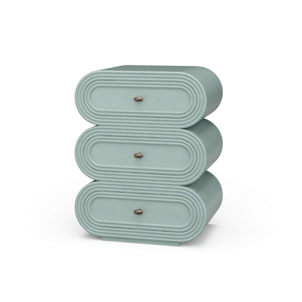 Mesa de Noche Ovalada de 3 Gavetas – Acabado Dugg Egg Blue