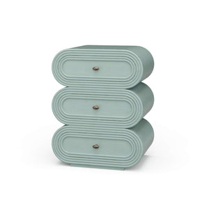 Mesa de Noche Ovalada de 3 Gavetas – Acabado Dugg Egg Blue