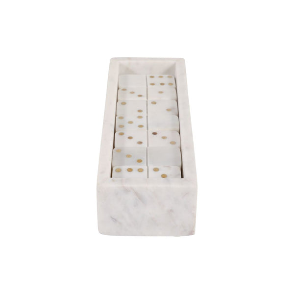 Juego decorativo de dominó en mármol blanco con detalles dorados