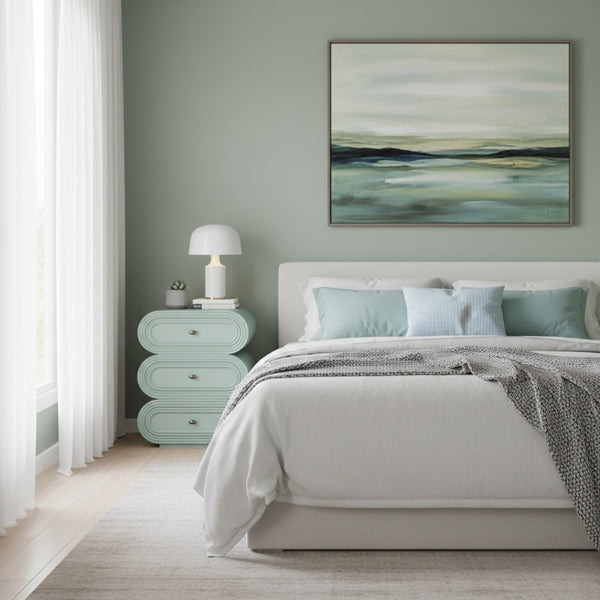 Mesa de Noche Ovalada de 3 Gavetas – Acabado Dugg Egg Blue