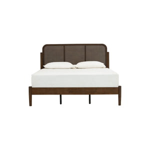 Cama Queen Timo en roble malayo color cocoa y ratán natural