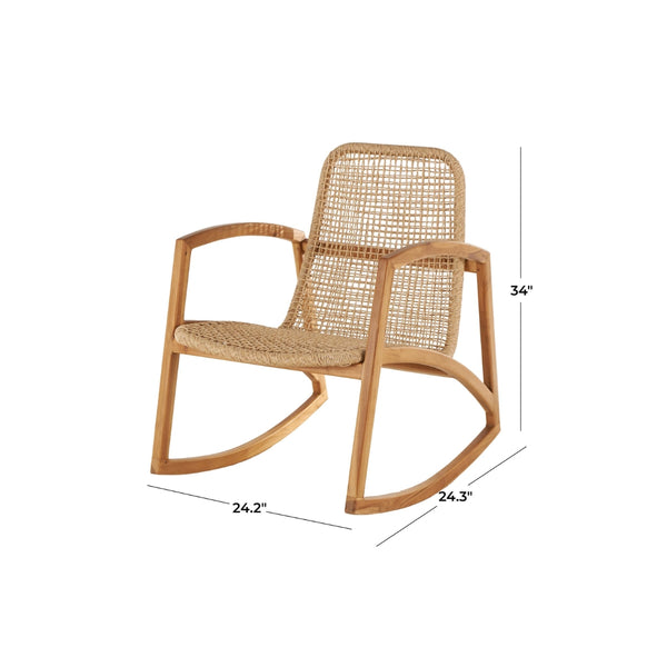 Butaca decorativa rectangular en ratán con estructura de teca