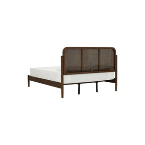 Cama Queen Timo en roble malayo color cocoa y ratán natural