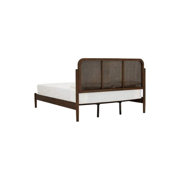 Cama Queen Timo en roble malayo color cocoa y ratán natural