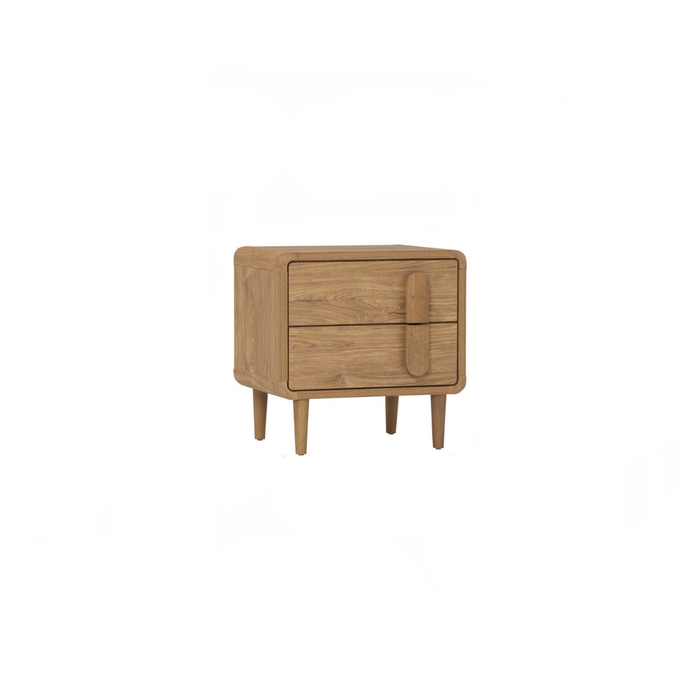 Mesa lateral Lome con 2 gavetas en roble natural y oak finish