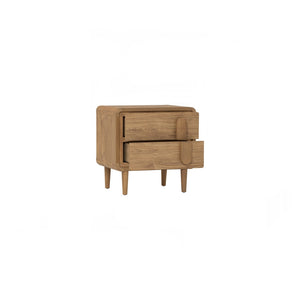 Mesa lateral Lome con 2 gavetas en roble natural y oak finish