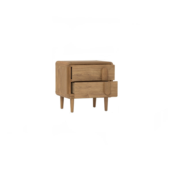 Mesa lateral Lome con 2 gavetas en roble natural y oak finish