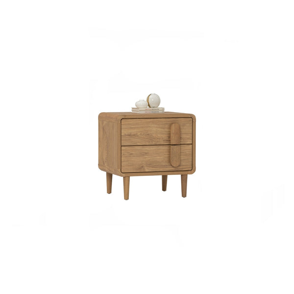 Mesa lateral Lome con 2 gavetas en roble natural y oak finish