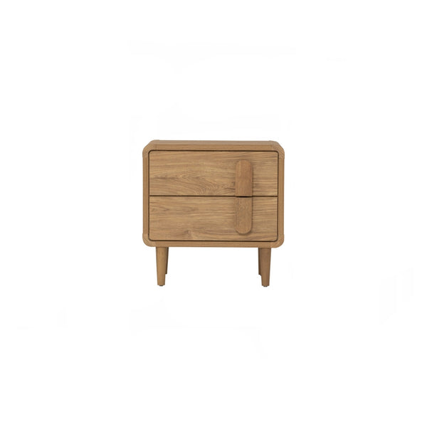 Mesa lateral Lome con 2 gavetas en roble natural y oak finish