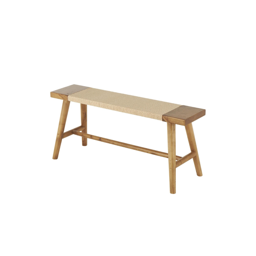 Banco decorativo slim en madera con asiento de ratán
