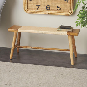Banco decorativo slim en madera con asiento de ratán