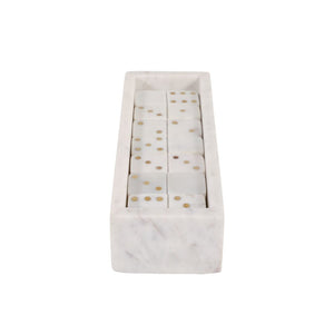 Juego decorativo de dominó en mármol blanco con detalles dorados