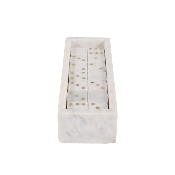 Juego decorativo de dominó en mármol blanco con detalles dorados