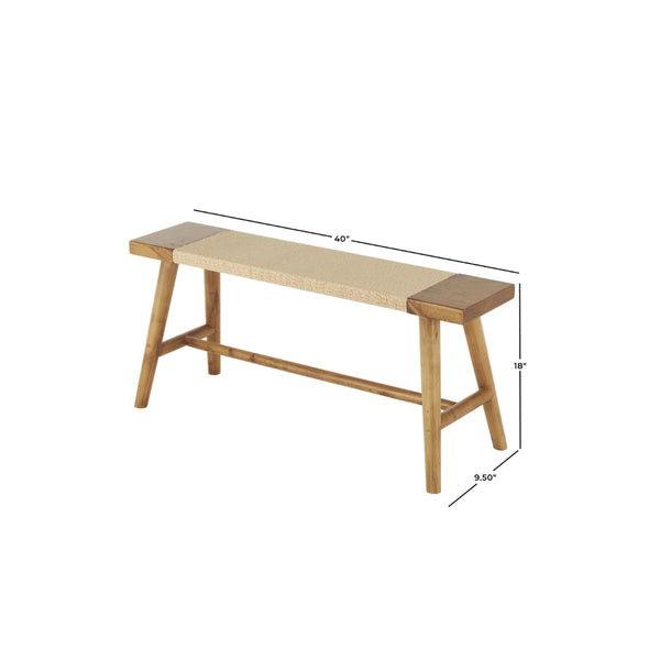 Banco decorativo slim en madera con asiento de ratán