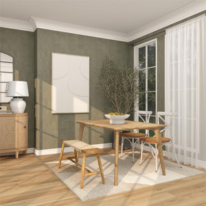 Banco decorativo slim en madera con asiento de ratán