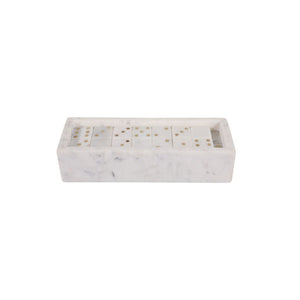 Juego decorativo de dominó en mármol blanco con detalles dorados