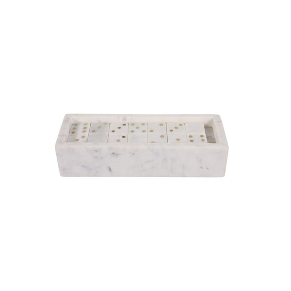 Juego decorativo de dominó en mármol blanco con detalles dorados