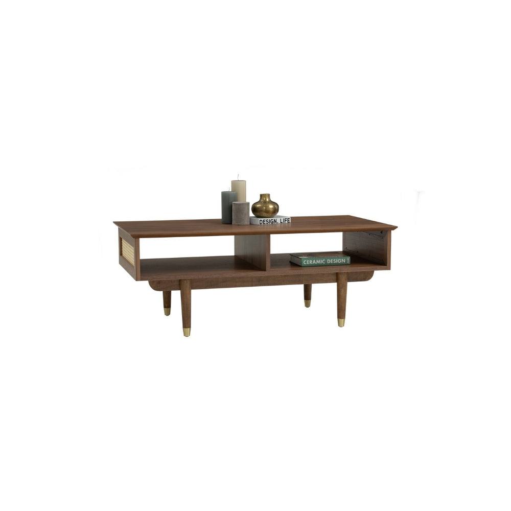 Mesa de centro Royston en roble malayo y ratán natural