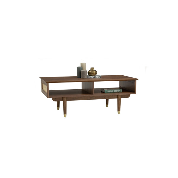 Mesa de centro Royston en roble malayo y ratán natural