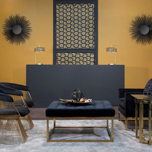 Black/Gold Velveteen Ottoman, KD