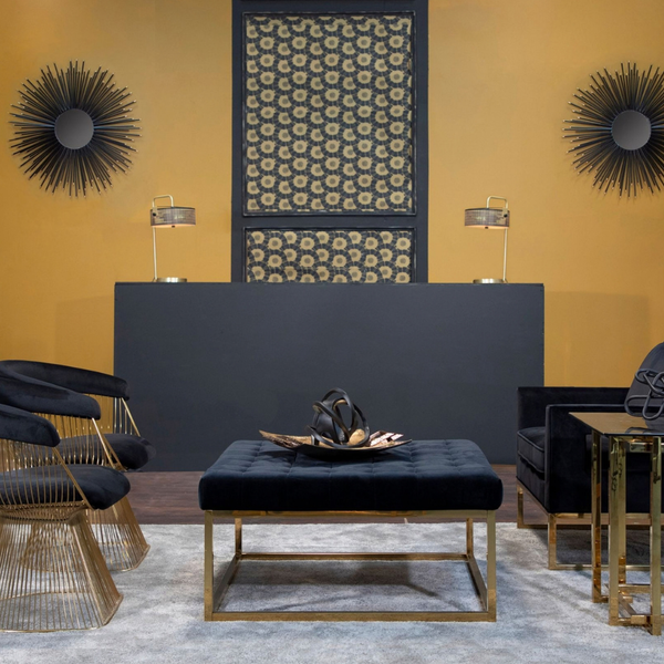 Black/Gold Velveteen Ottoman, KD