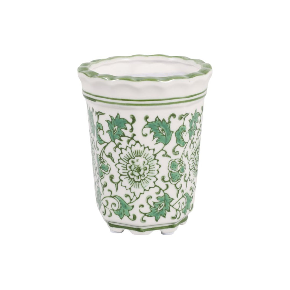 Vela aromática chinoiserie acanalada verde y blanco – 7 oz