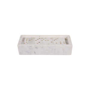 Juego decorativo de dominó en mármol blanco con detalles dorados