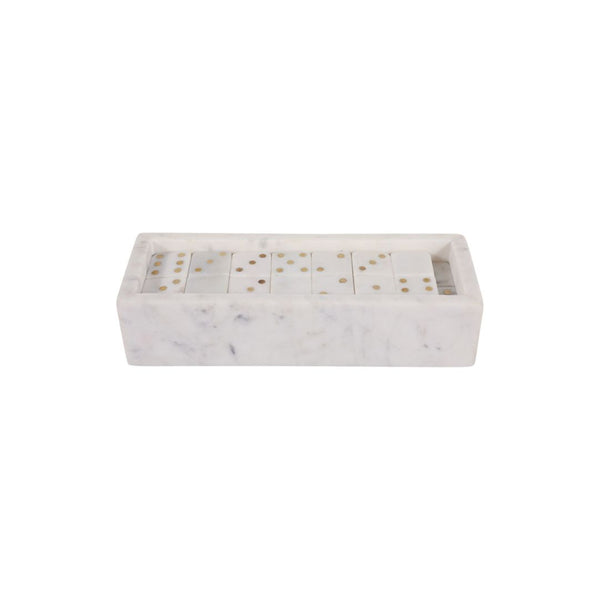 Juego decorativo de dominó en mármol blanco con detalles dorados