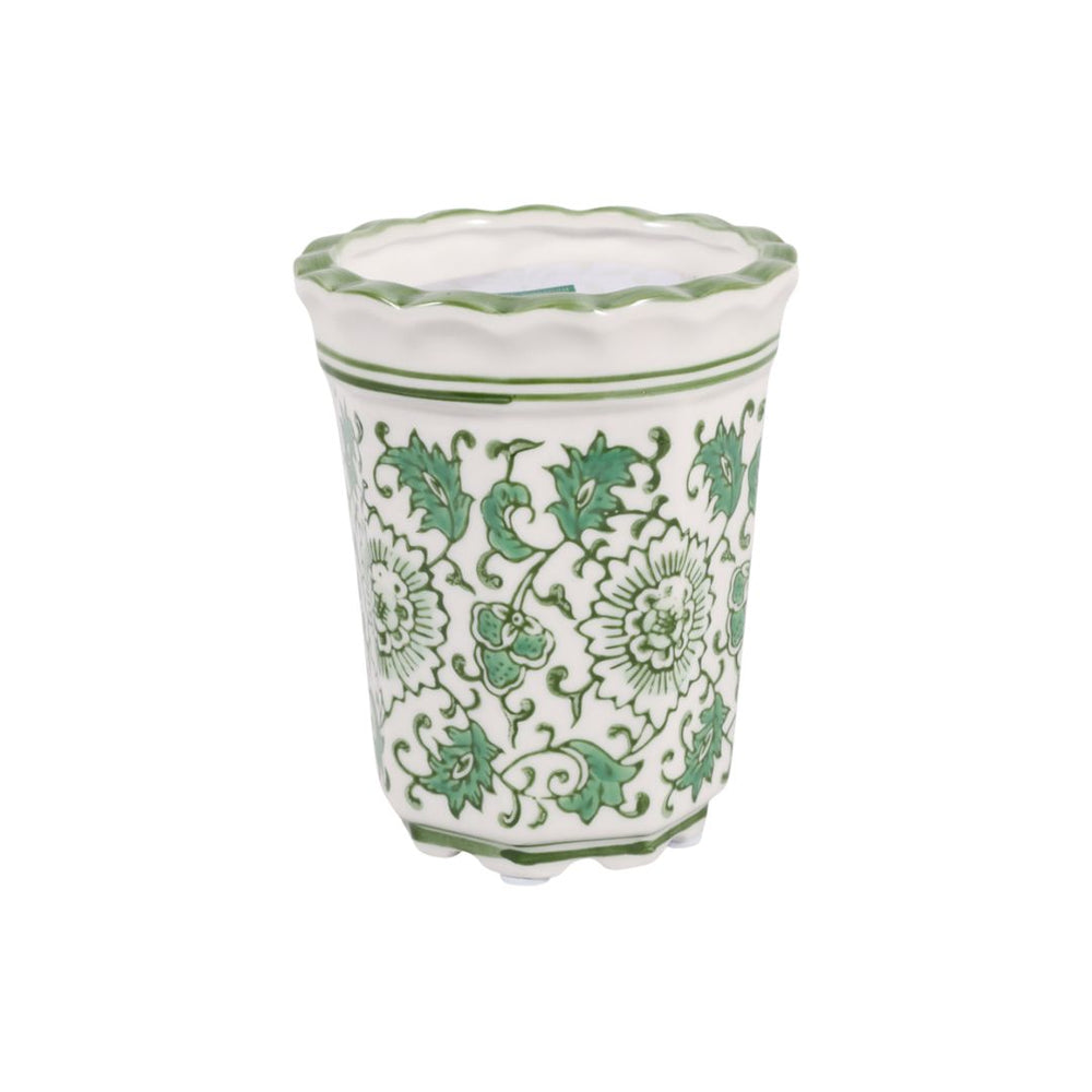 Vela aromática chinoiserie acanalada verde y blanco – 7 oz