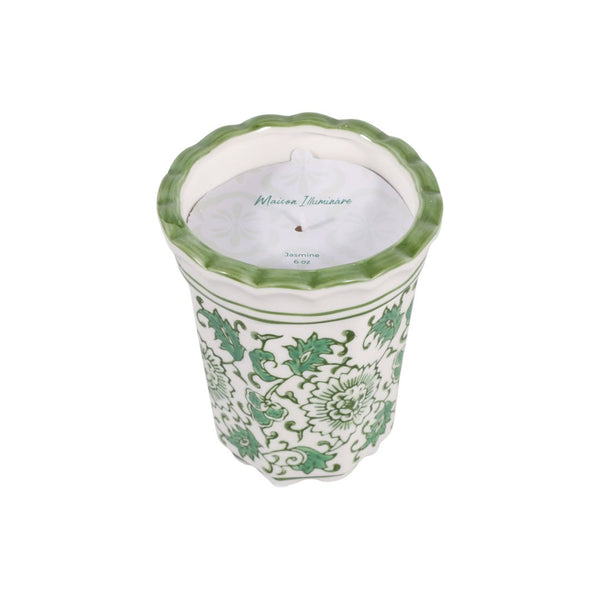 Vela aromática chinoiserie acanalada verde y blanco – 7 oz