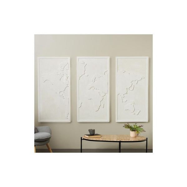 Set de 3 Paneles Decorativos de Pared con Mapamundi 3D