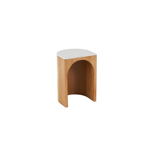 Mesa Auxiliar de Madera con Arco y Tope de Mármol Blanco