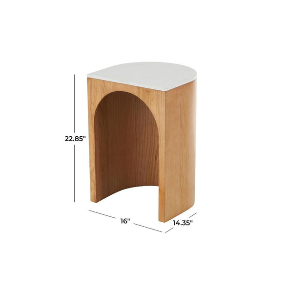 Mesa Auxiliar de Madera con Arco y Tope de Mármol Blanco
