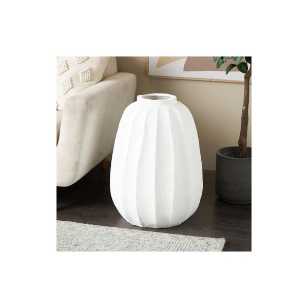 Jarrón Decorativo Blanco Alto con Relieve