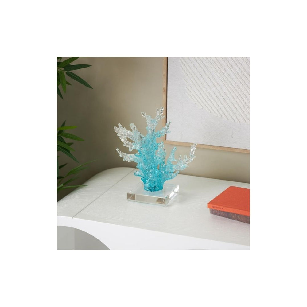 Escultura Decorativa de Coral en Vidrio Azul