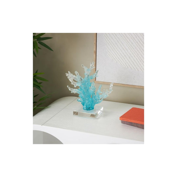 Escultura Decorativa de Coral en Vidrio Azul