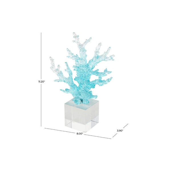 Escultura Decorativa de Coral en Vidrio Azul