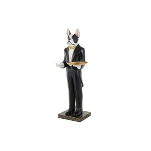 Escultura Decorativa de Perro Mesero con Bandeja Dorada