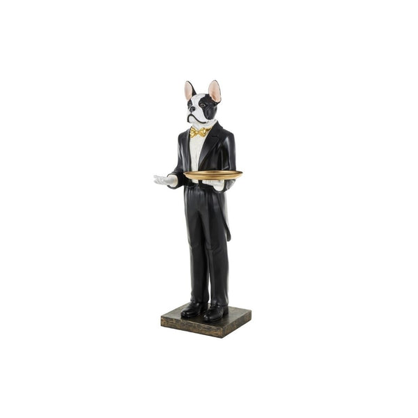 Escultura Decorativa de Perro Mesero con Bandeja Dorada