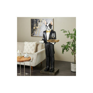 Escultura Decorativa de Perro Mesero con Bandeja Dorada