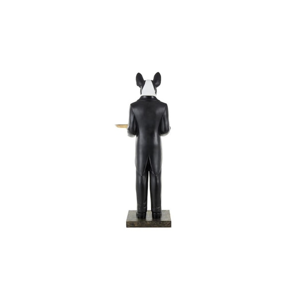 Escultura Decorativa de Perro Mesero con Bandeja Dorada