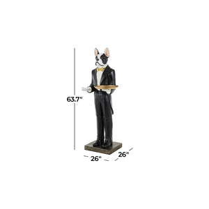 Escultura Decorativa de Perro Mesero con Bandeja Dorada
