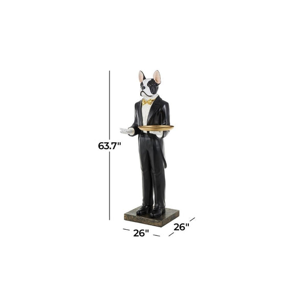 Escultura Decorativa de Perro Mesero con Bandeja Dorada