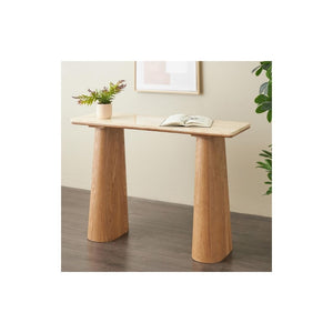 Consola Rectangular de Madera con Tope de Mármol Beige