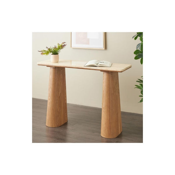 Consola Rectangular de Madera con Tope de Mármol Beige